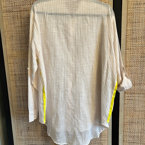 Sundry Pop Stripe Button Up. Tan/cream. Size L. - Picture 3 of 11
